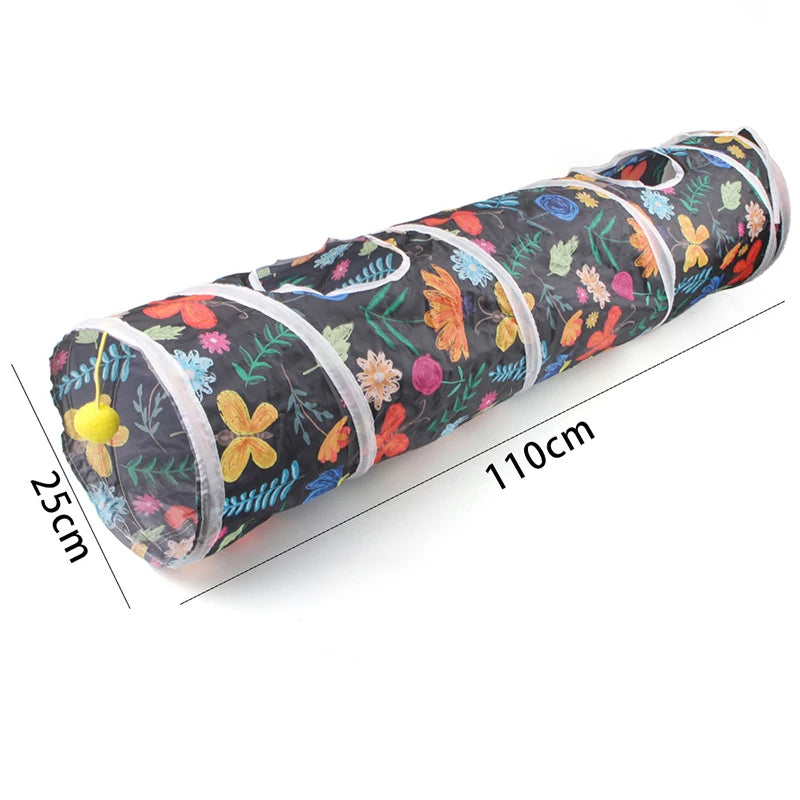 Funny Cat Toy Foldable Cat Channel Personalized Flowers Printed Pet Tunnel Toys Kitten Interactive Chase Toy Pet Supplies