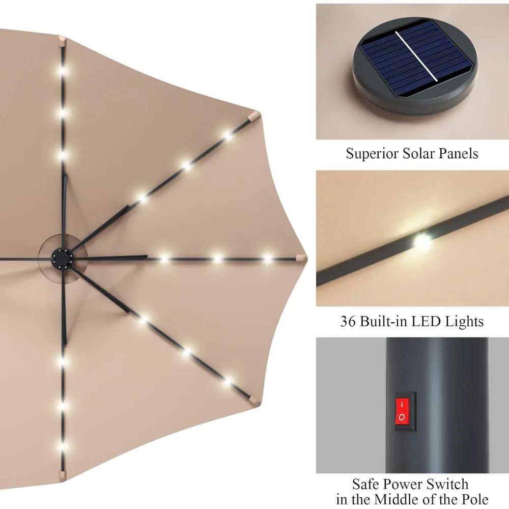 15 Ft Double Sided Patio Umbrella with Solar Lights, Extra Large Rectangle Outdoor Umbrella with 36 LED Lights & Crank Handle f