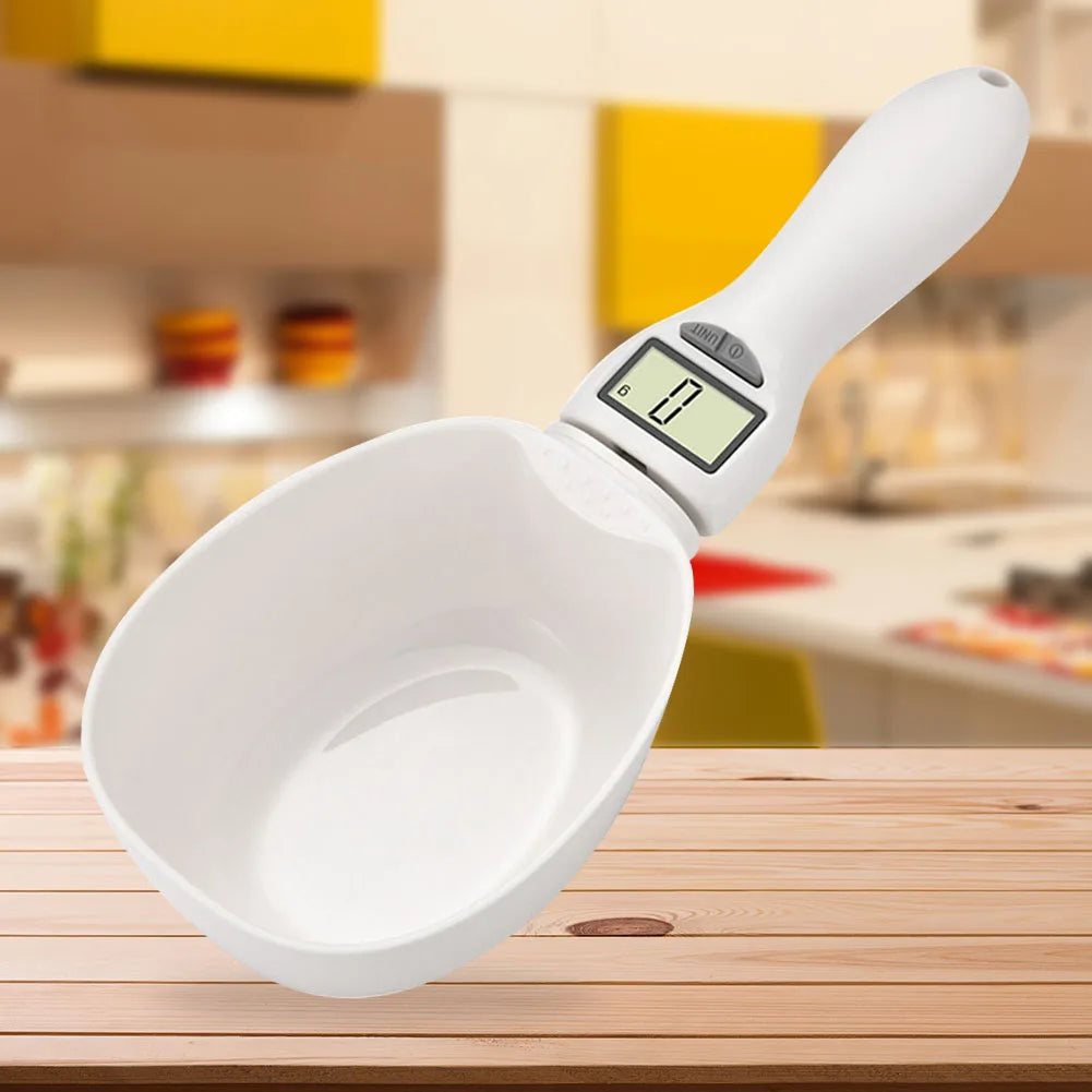 Digital Display Dogs Food Dispenser Scale Detachable Pet Food Weighing Spoon Plastic Easy Clean Battery Powered for Pet Supplies