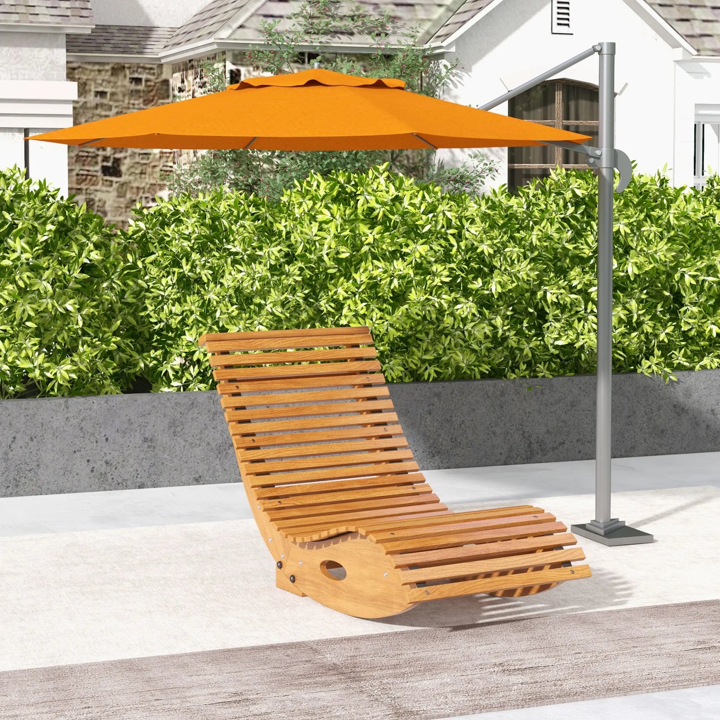 Outsunny Outdoor Rocking Chair W/ Slatted Seat, Wooden Rocking Chair, Teak