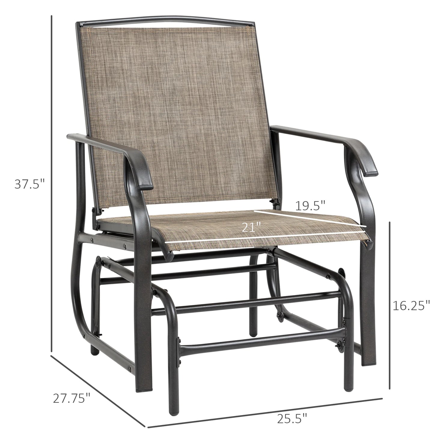 2Pc Outdoor Glider Chair Set, Rocking Armchairs, Patio Swing Furniture, Khaki
