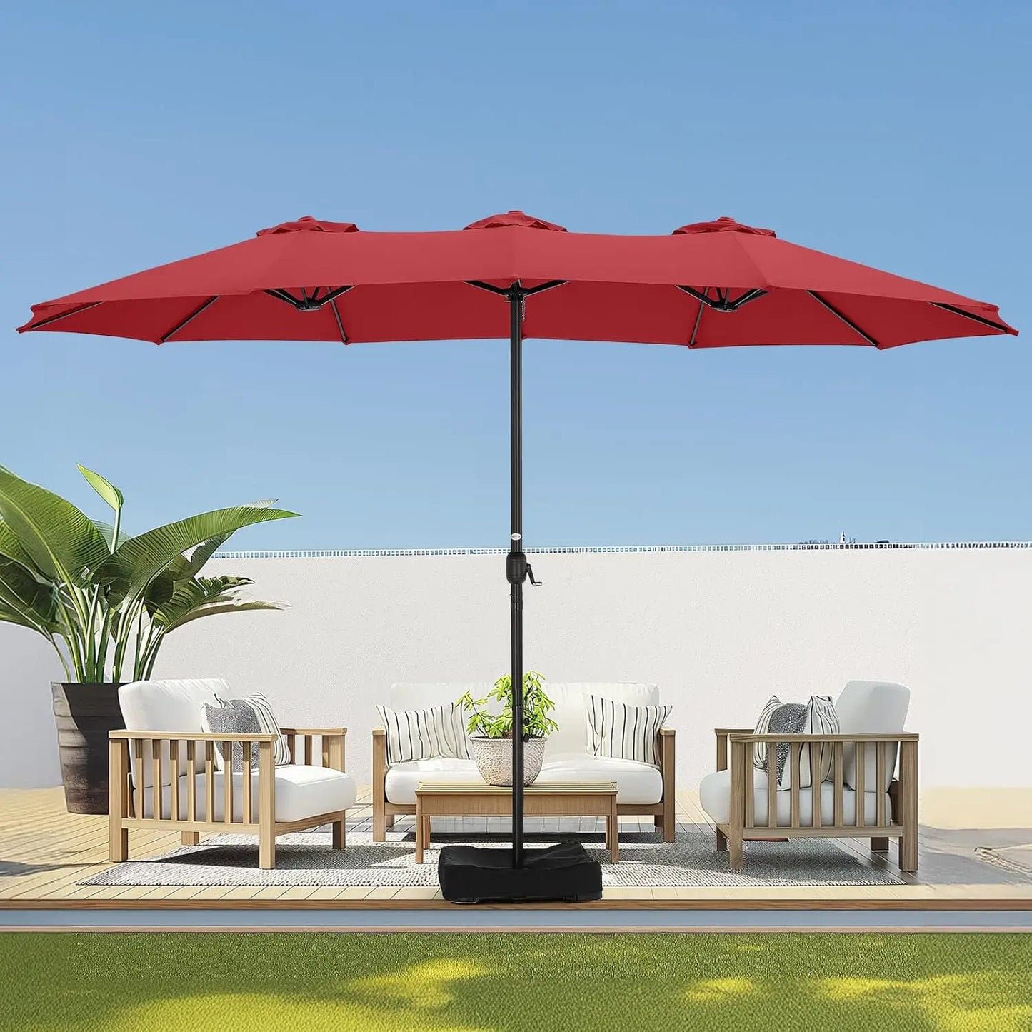 15ft Large Patio Umbrellas with Base Included, Rectangle Oversized Double Sided Umbrella Outdoor Patio for Pool, Market, Deck