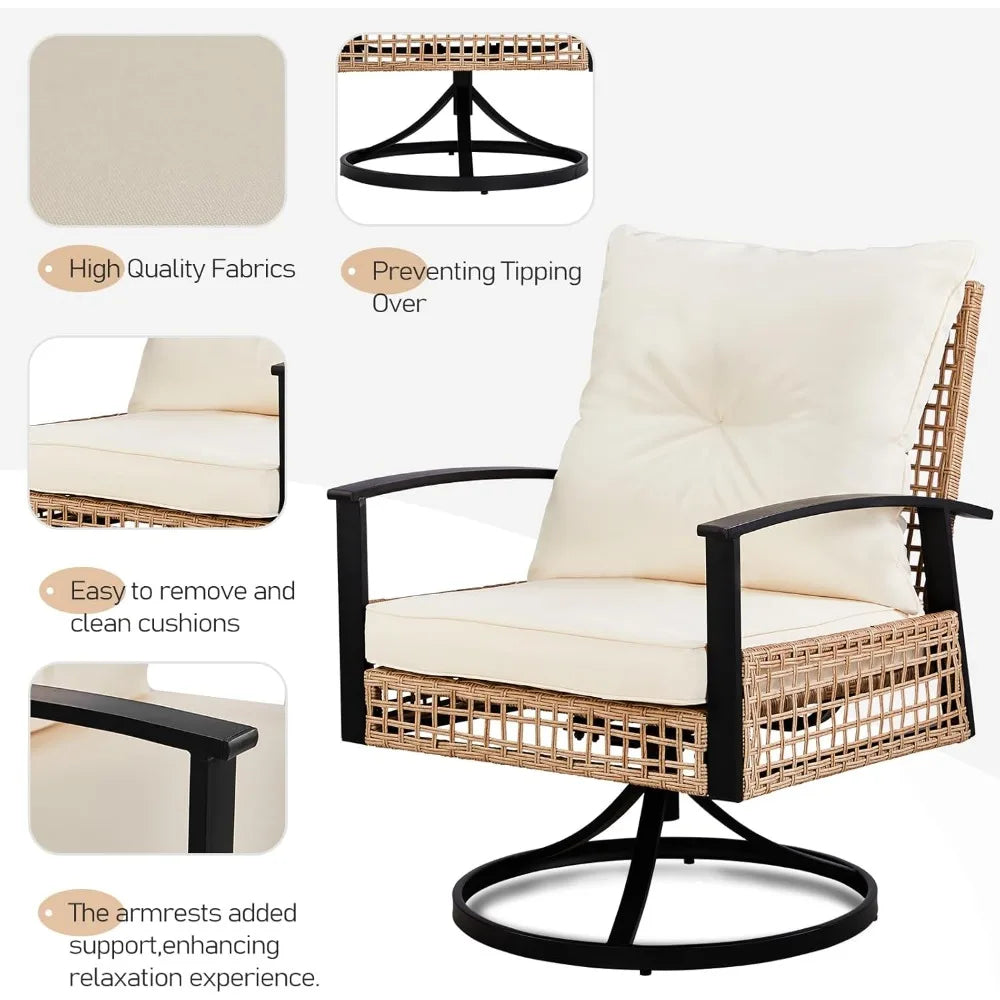 3 Pieces Outdoor Swivel Rocker Patio Chairs, Wicker Patio Bistro Set with 2 Rocking Chairs and 1 Coffee Table, Patio Furniture