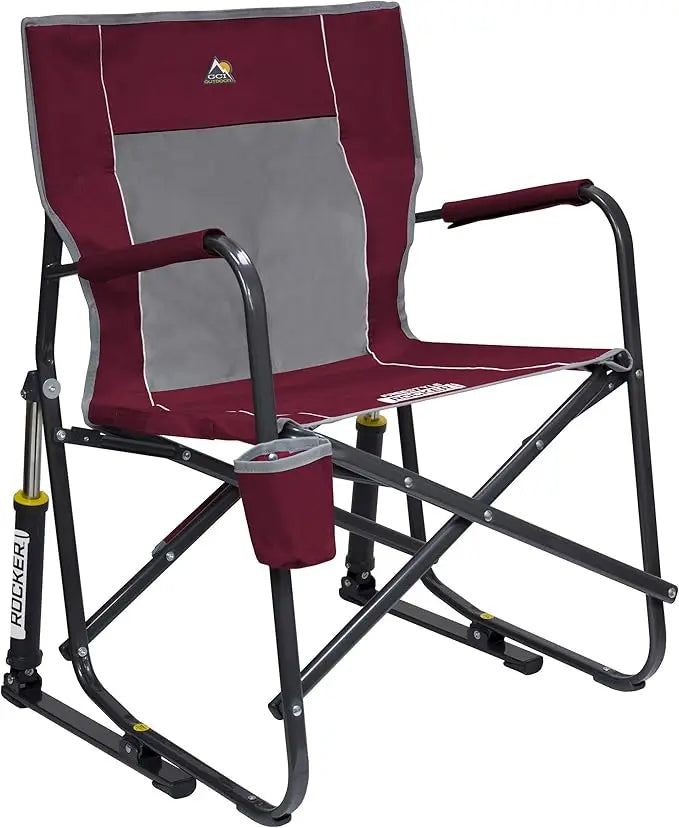 Outdoor Rocking Chair with Beverage Holder, Shock Absorbers with Patented Spring-Action Rocking, Outdoor Beach Chair