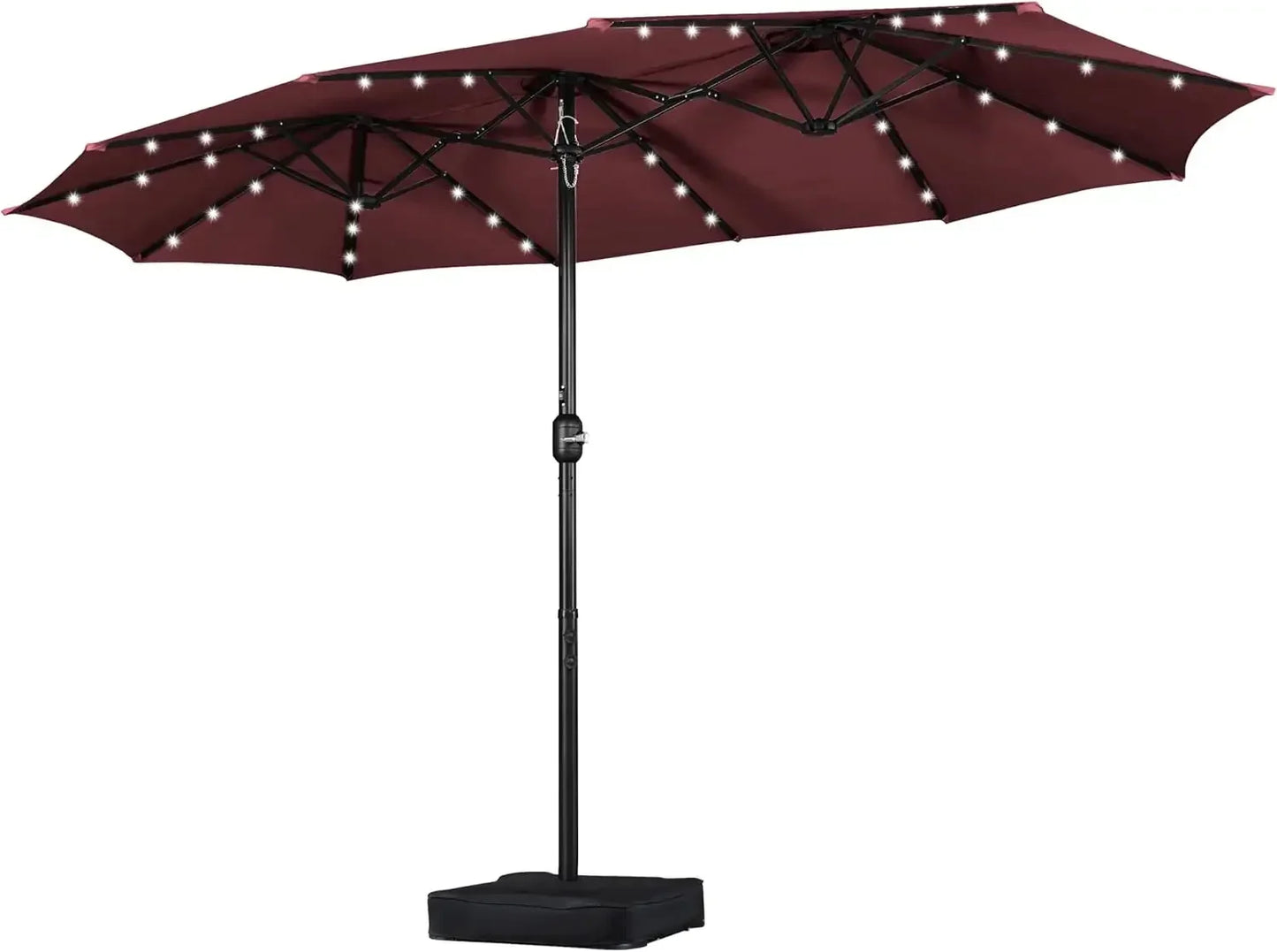 15 ft Large Patio Umbrella with Solar Lights Double-Sided Outdoor Rectangle Market Umbrellas with 36 LED Lights/Base Included