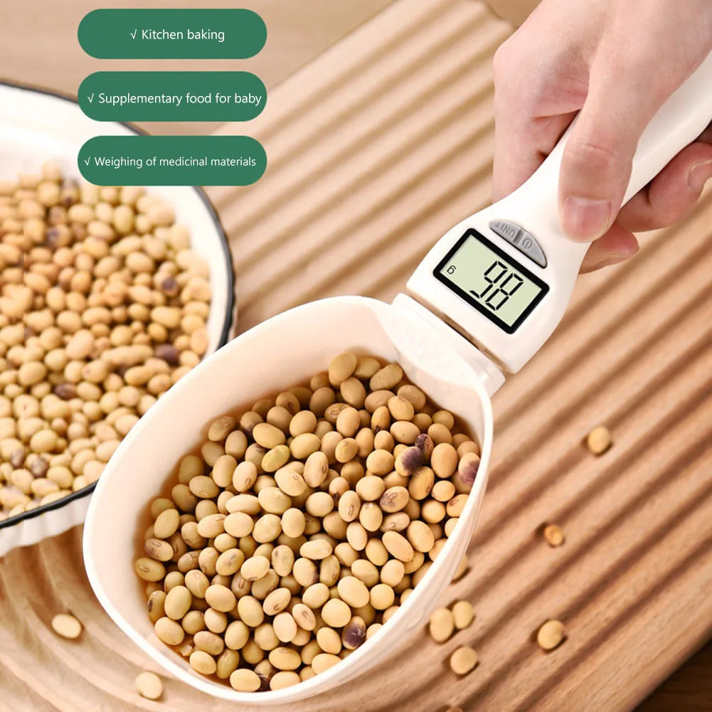 Digital Display Dogs Food Dispenser Scale Detachable Pet Food Weighing Spoon Plastic Easy Clean Battery Powered for Pet Supplies
