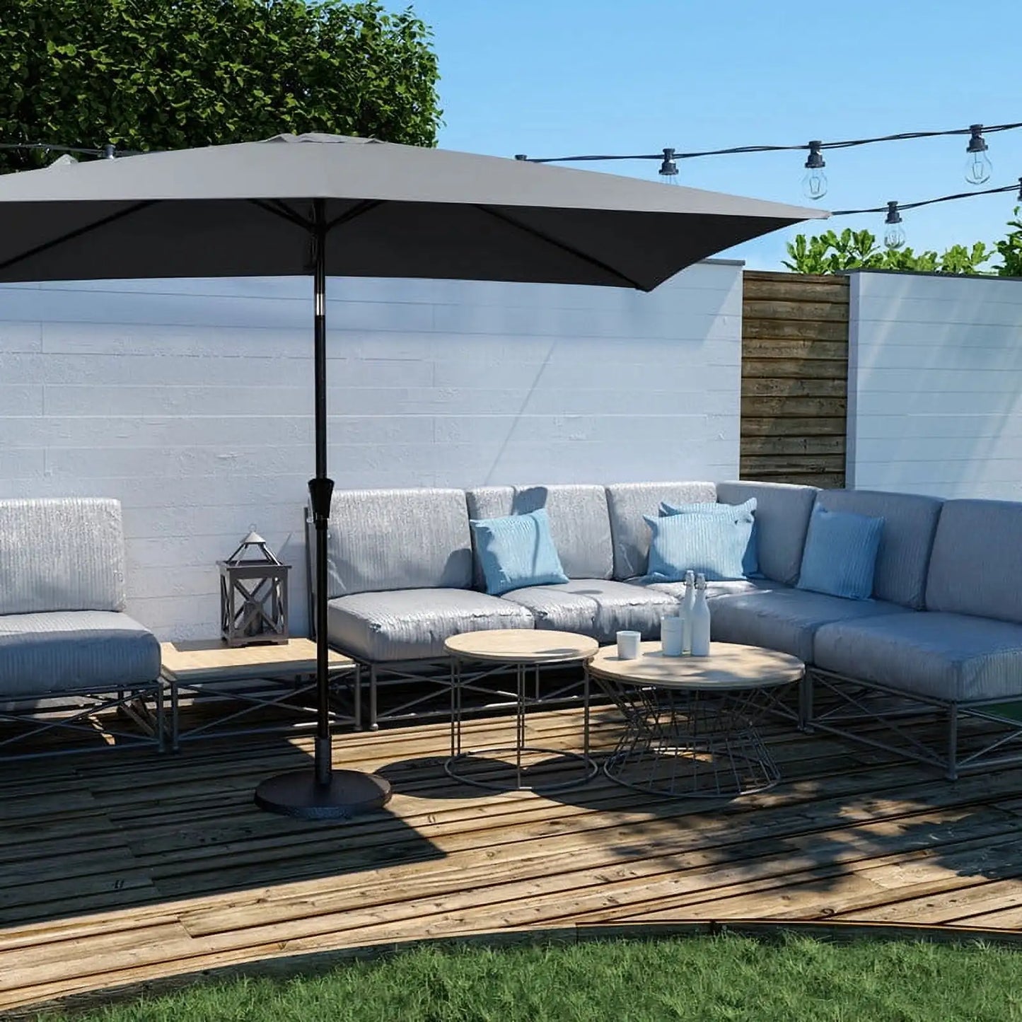 Outdoor Patio Market Umbrella 6.5' x 10', Waterproof and UV Resistant Canopy, Sturdy Iron Frame, Ideal for Garden and Deck Use