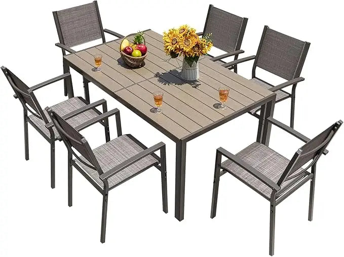 7-Piece Patio Dining Set – 6 Textilene Chairs & Outdoor Table | Modern Garden Furniture for Backyard, Deck & Balcony Use
