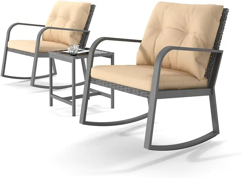 Patio Rocking Chair Outdoor Bistro Set (Dark Blue, 3PIECES)
