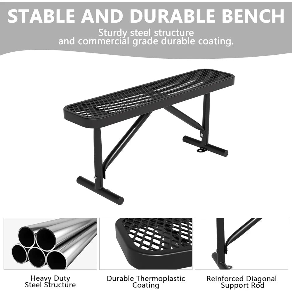 4 Feet Metal Park Bench for Outside, Outdoor Heavy Duty Garden Bench with Portable Frame, Commercial Benches for Shopping Mall,