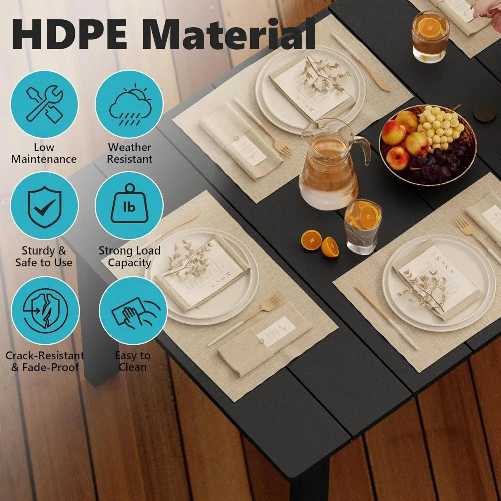 5-Piece HDPE Outdoor Dining Set with 2 Chairs and 2 Benches, Rectangular Patio Dining Furniture Set of 6, Modern Dining Table