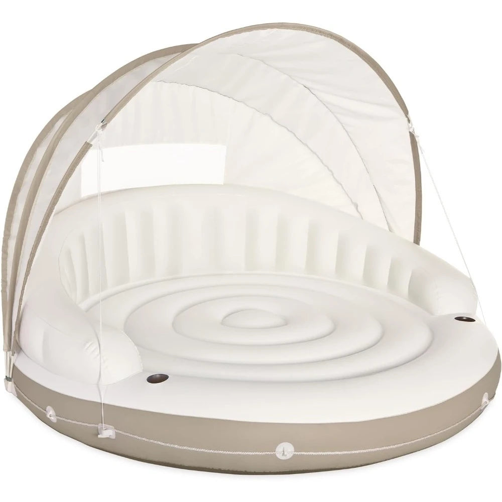 58292EP Canopy Island Inflatable Pool Float: Comfortable Lounge Surface – Built-in Cup Holders – Detachable Sunshade