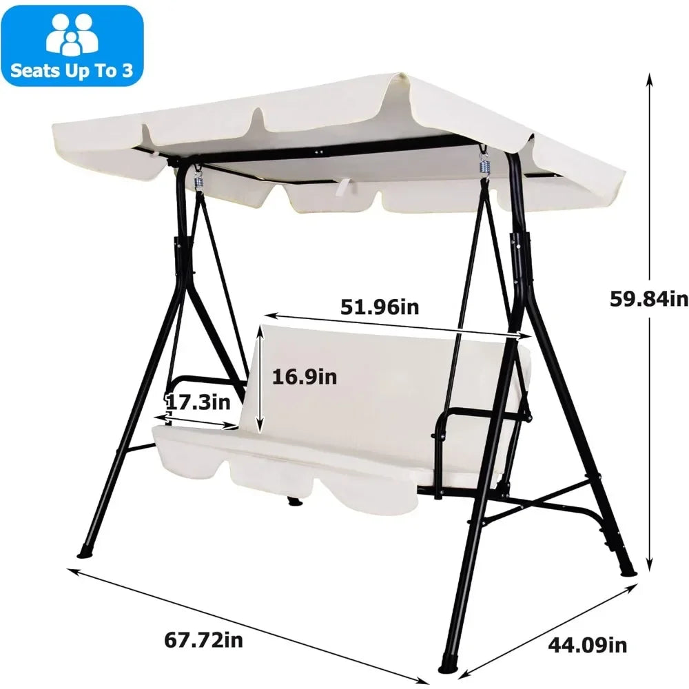 3-Seat Patio Swing Chair with Adjustable Canopy, Outdoor Porch Swing with Durable Steel Frame for Patio, Garden, Poolside