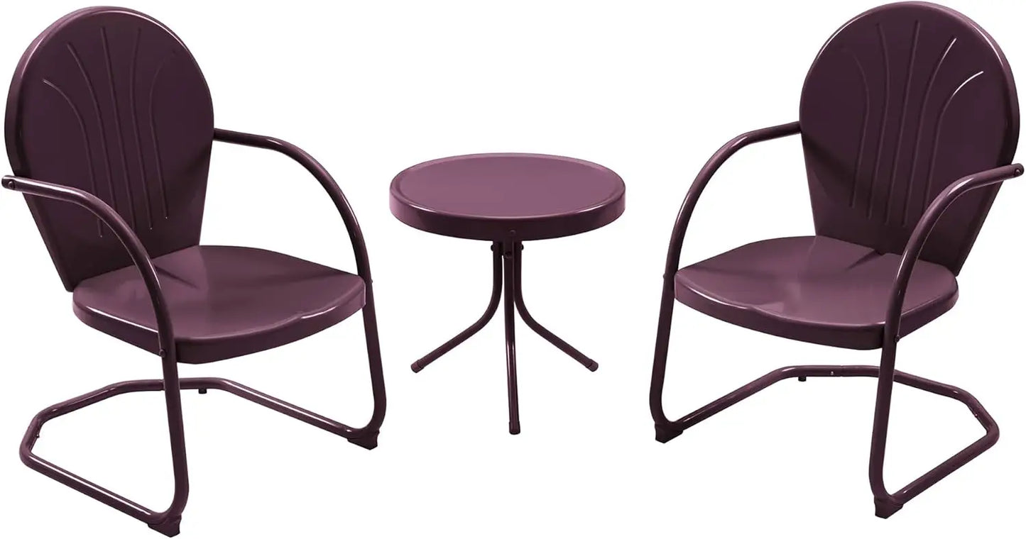 Patio Bistro Set Retro Metal Outdoor Seating Conversation 3 Pieces, 2 C-Spring Motion Armchairs and Round Side Table