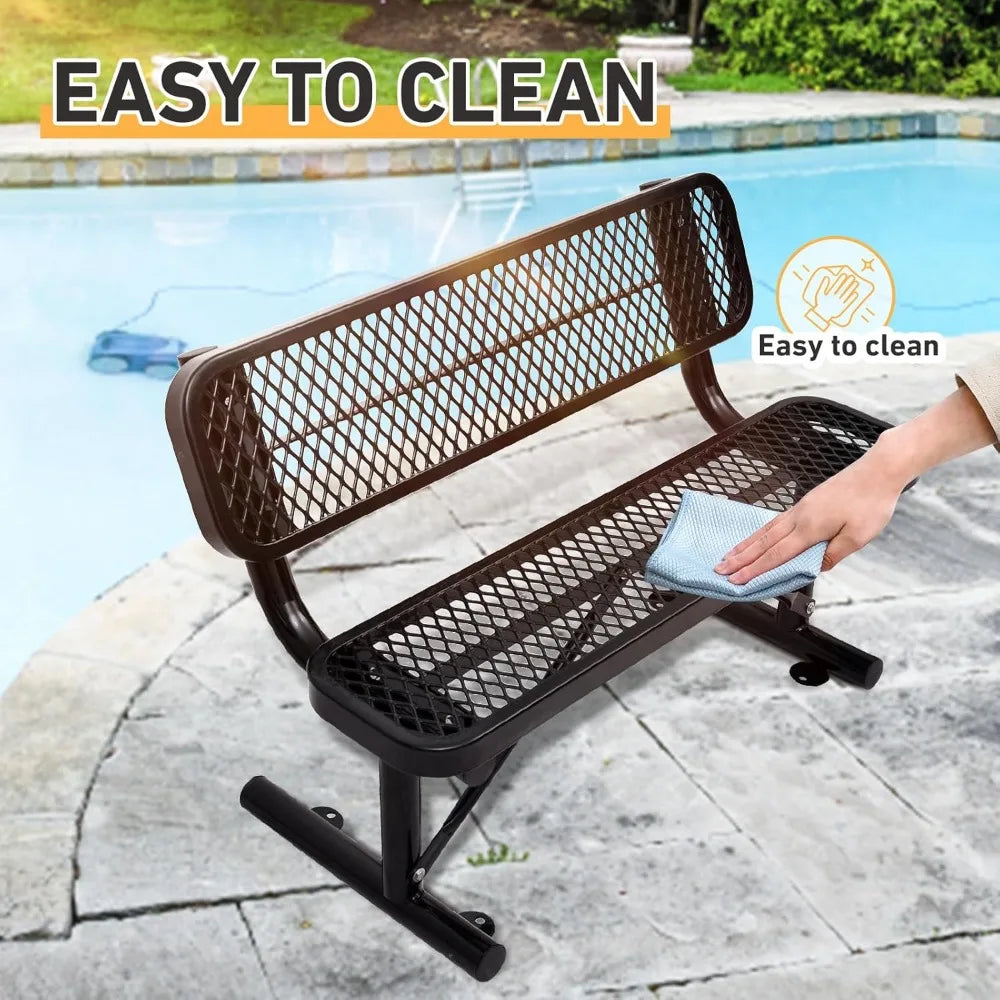 4FT Heavy Duty Park Bench with Back Portable Frame, Outdoor Metal Park Bench with Backrest, Steel Mesh Outdoor Bench for Garden,