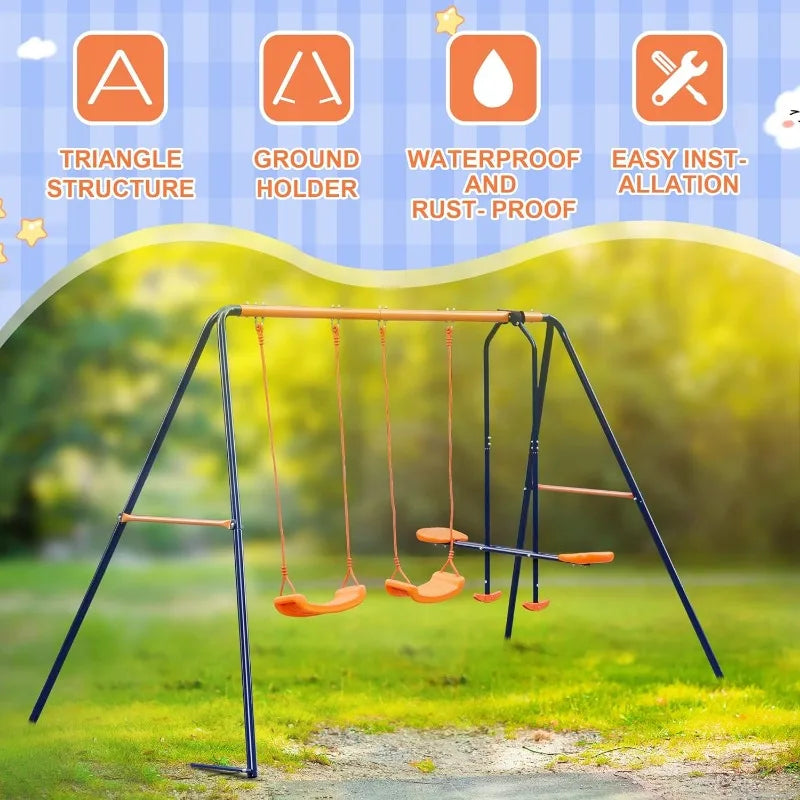 Nova Microdermabrasion Outdoor Swing Sets for Backyard, 440lbs Load Capacity Swing Stand with 2 Seats and 1 Swing Glider,
