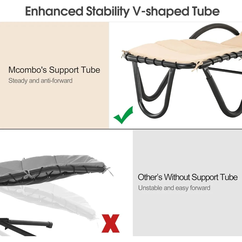 Outdoor Steel Chaise Lounge Chair with Removable Canopy and Cushions, Reclining Chair w/Side Pocket Arc Stand, for Beach