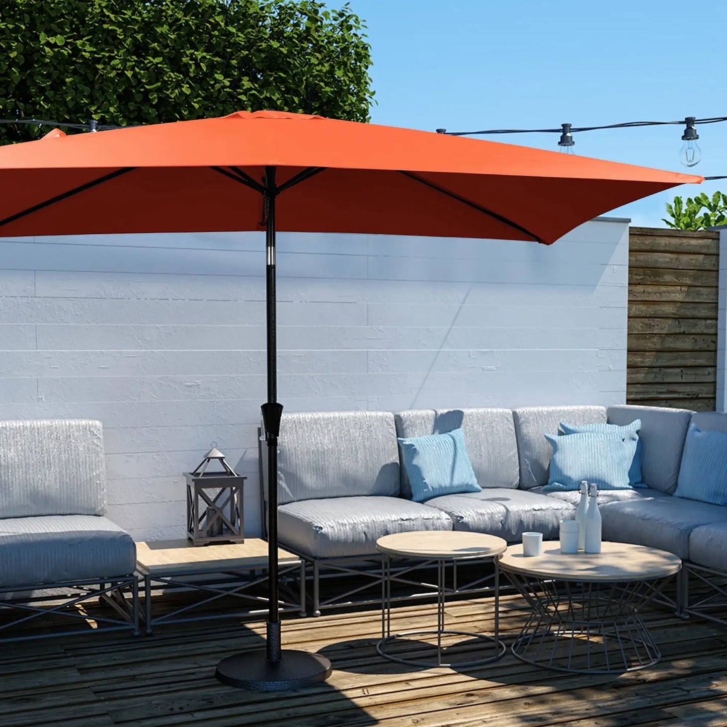 Outdoor Patio Market Umbrella 6.5' x 10', Waterproof and UV Resistant Canopy, Sturdy Iron Frame, Ideal for Garden and Deck Use