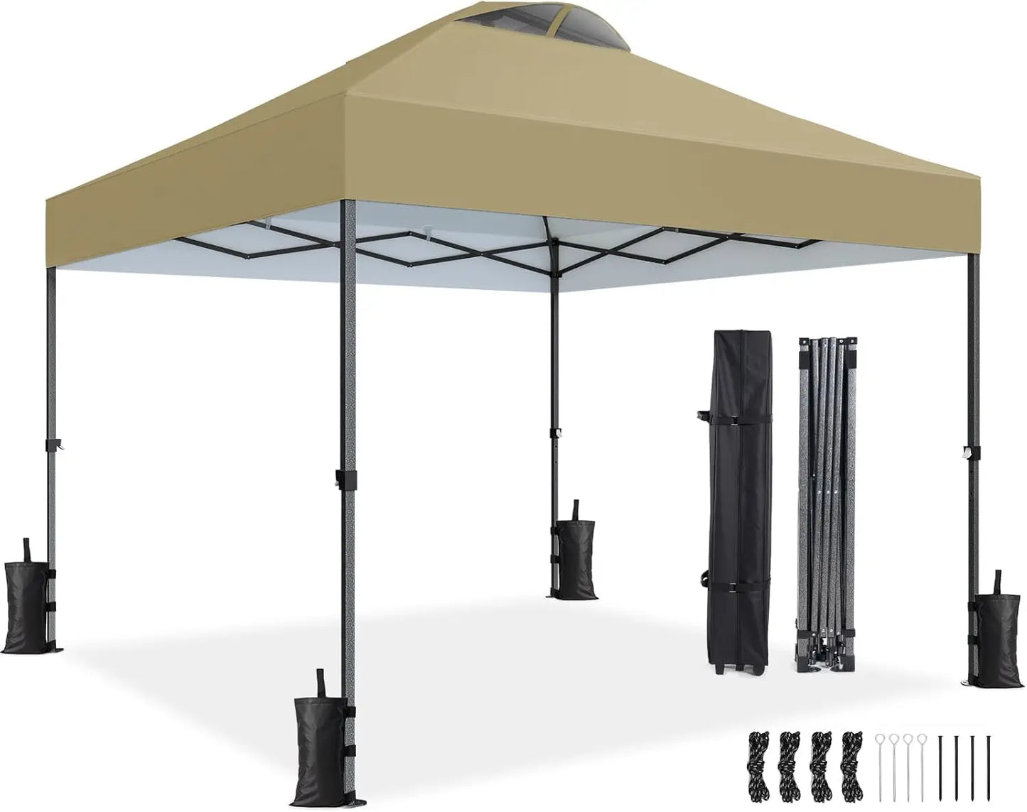 10x10ft 1-Person Setup Pop Up Canopy Tent - Easy Outdoor Sun Shade for Events, Parties, Camping, Gazebo with Wheel Cover