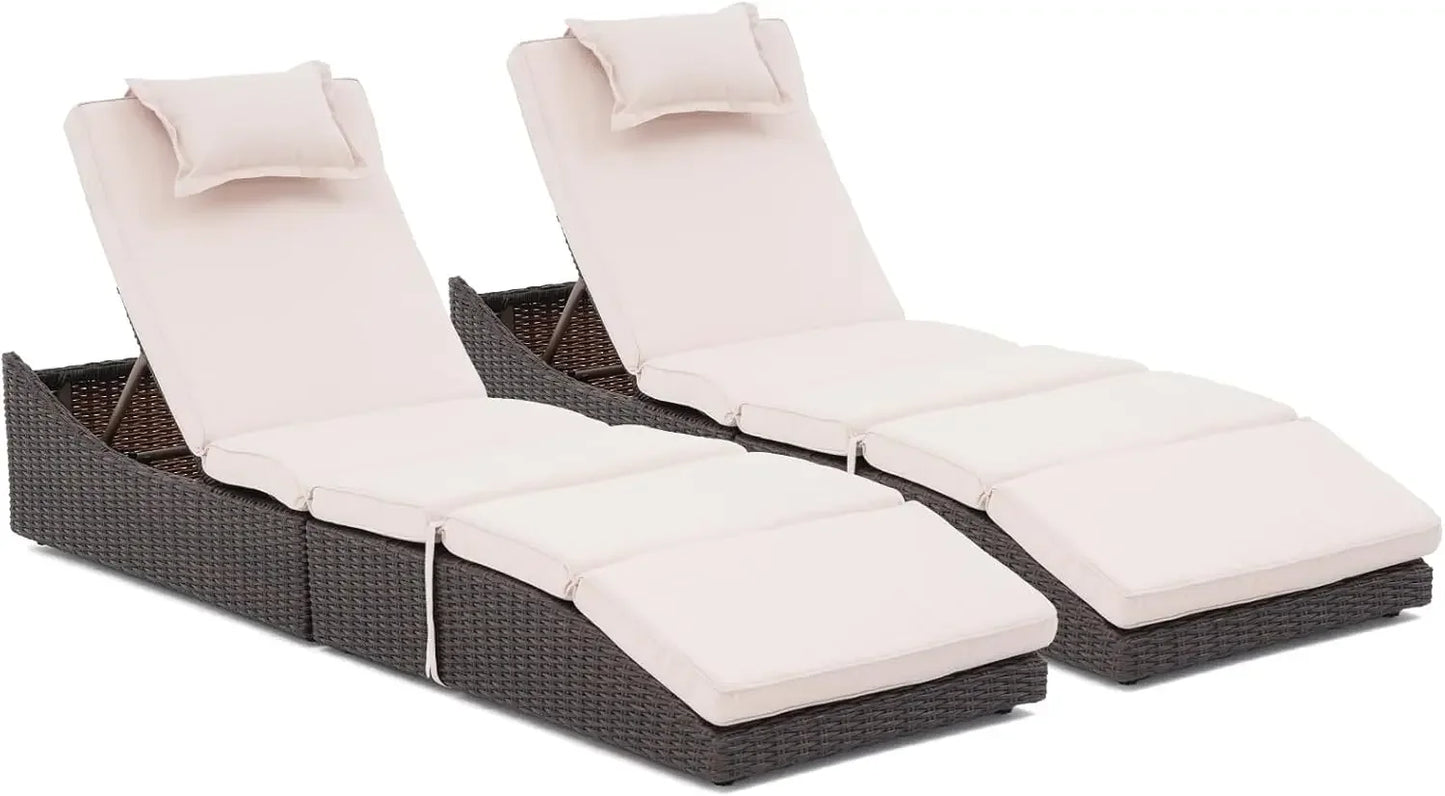 Folding Pool Lounge Chair Set of 2 Outdoor Adjustable Chaise Lounge Chair, Fully Assembled, Patio Reclining Sun Lounger