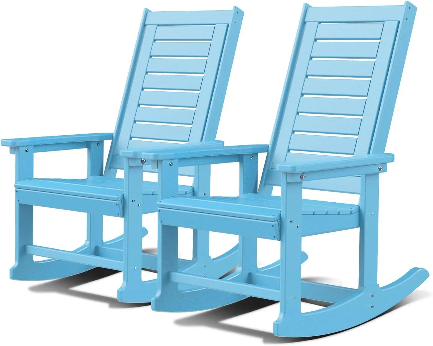 Outdoor Rocking Chairs Set of 2 | Porch Rocker HDPE Plastic | Black Oversized Rockers High Back Big & Tall