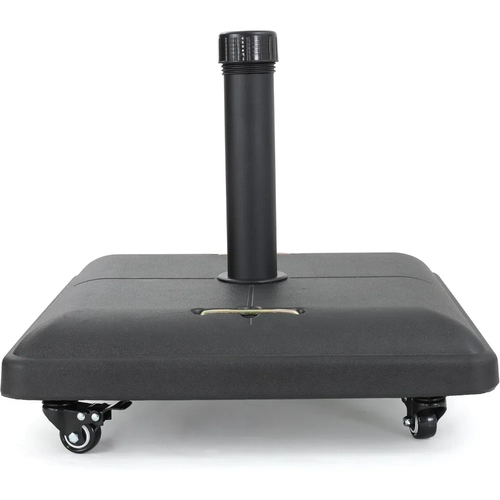 Sturdy and Stylish Outdoor Umbrella Base for Patios, Concrete Construction with Stainless Steel Handle, Black