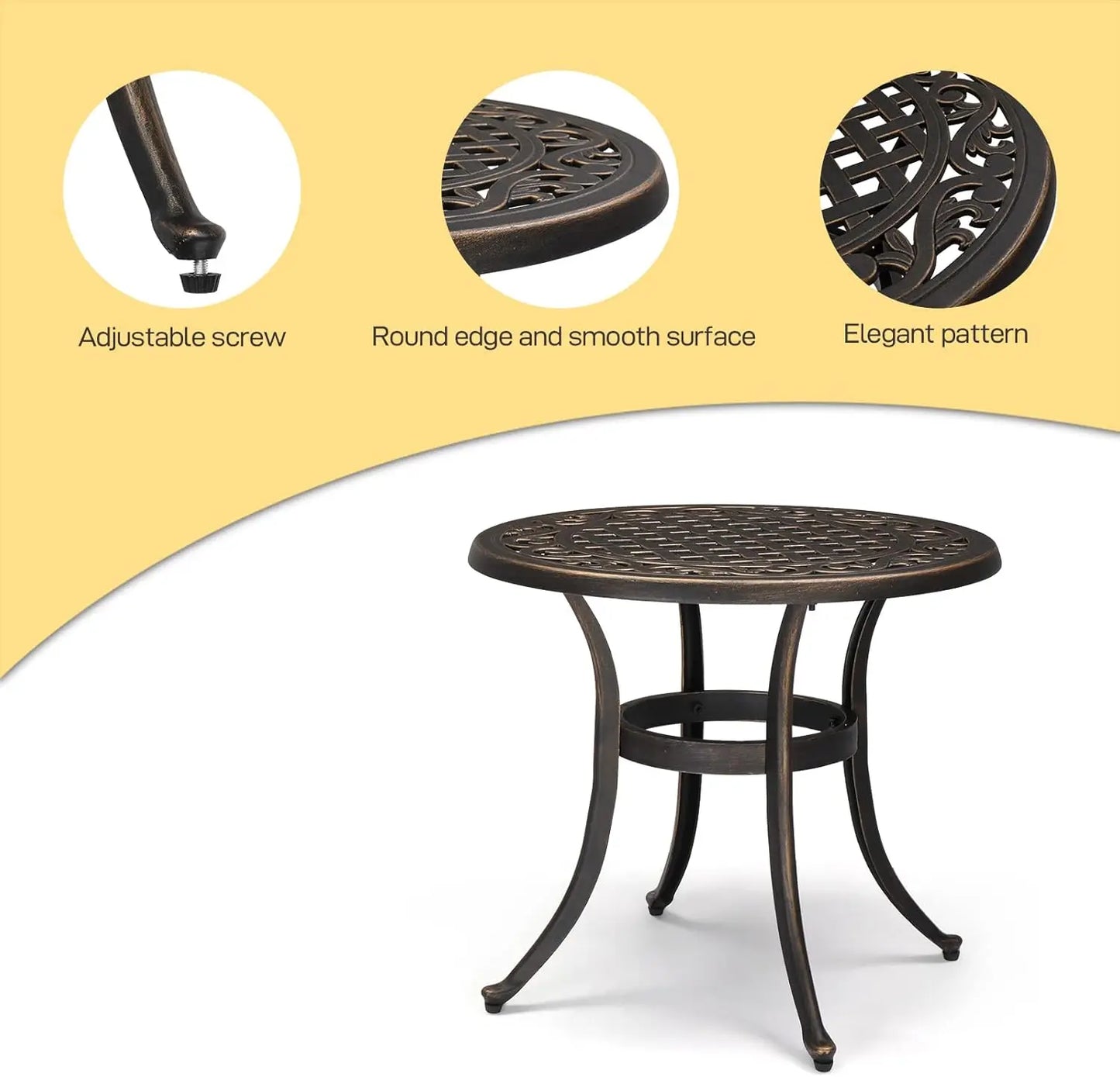 24” Cast Aluminum Outdoor Side Table, All Weather Round Patio Coffee Table Porch Table Outdoor Bistro Table Outdoor