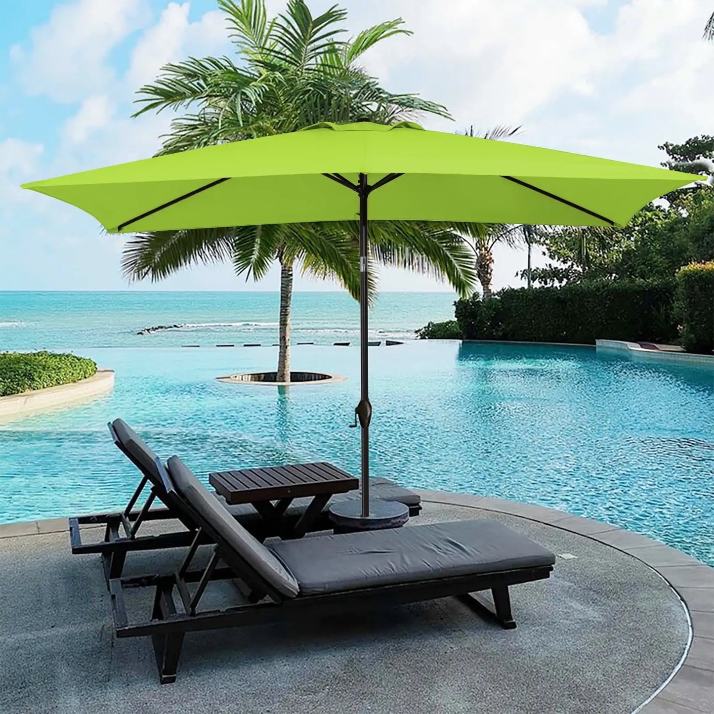 Outdoor Patio Market Umbrella 6.5' x 10', Waterproof and UV Resistant Canopy, Sturdy Iron Frame, Ideal for Garden and Deck Use