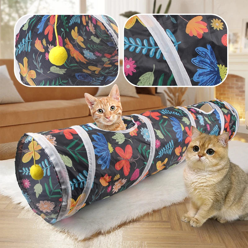 Funny Cat Toy Foldable Cat Channel Personalized Flowers Printed Pet Tunnel Toys Kitten Interactive Chase Toy Pet Supplies