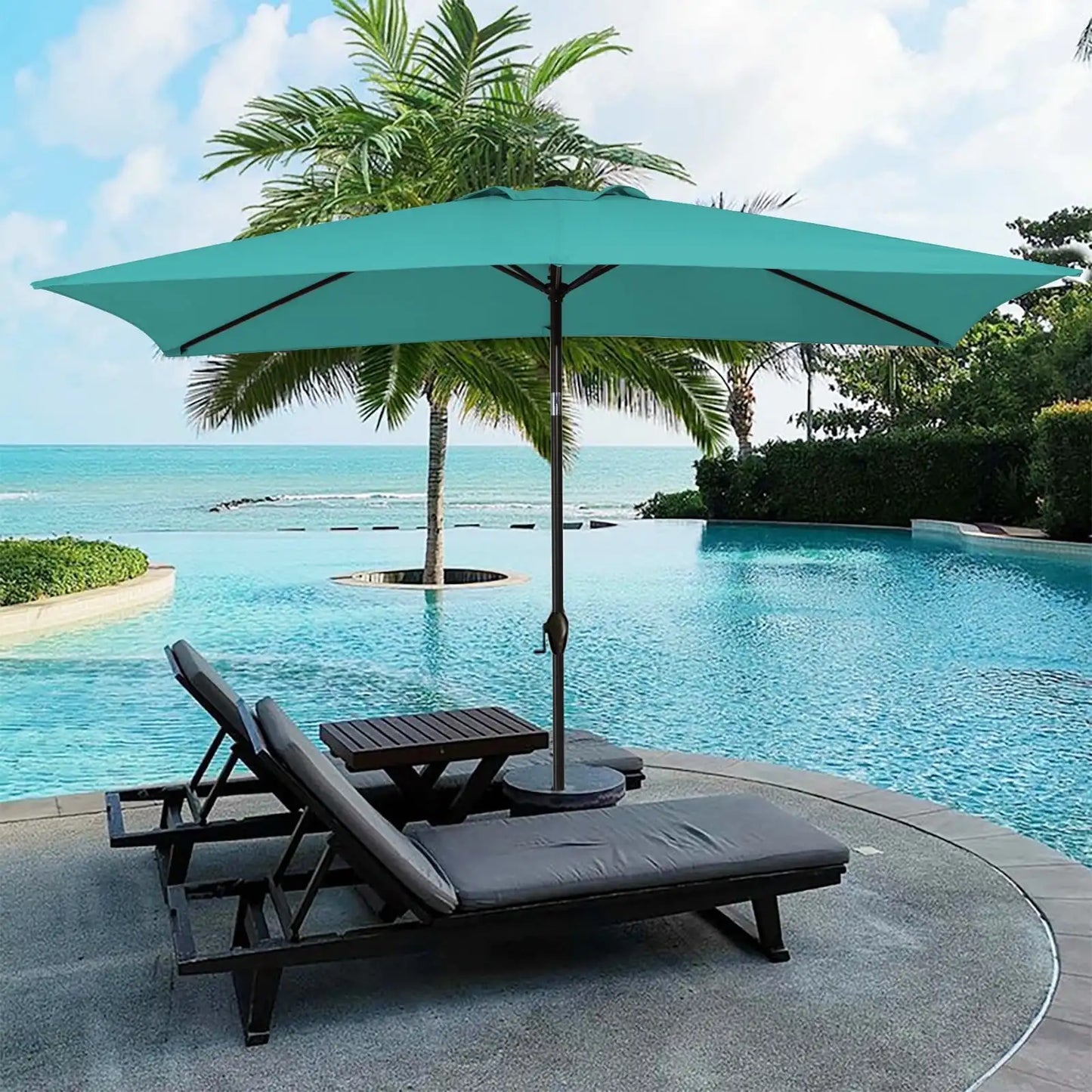 Outdoor Patio Market Umbrella 6.5' x 10', Waterproof and UV Resistant Canopy, Sturdy Iron Frame, Ideal for Garden and Deck Use