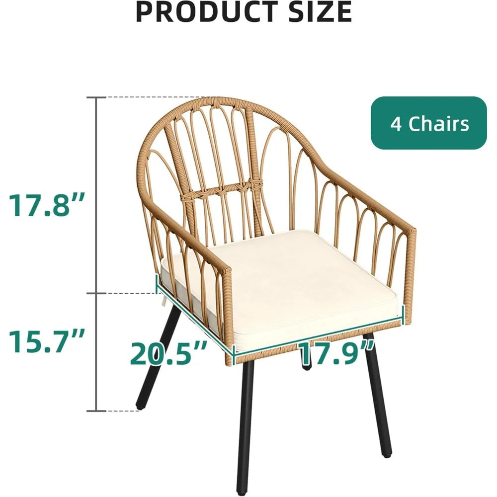 Bistro Chairs Set of 4 Rattan Outdoor Dining Chairs with Arms & Cushions Woven Rattan Chair with Curved Backrest All-Weather Wi