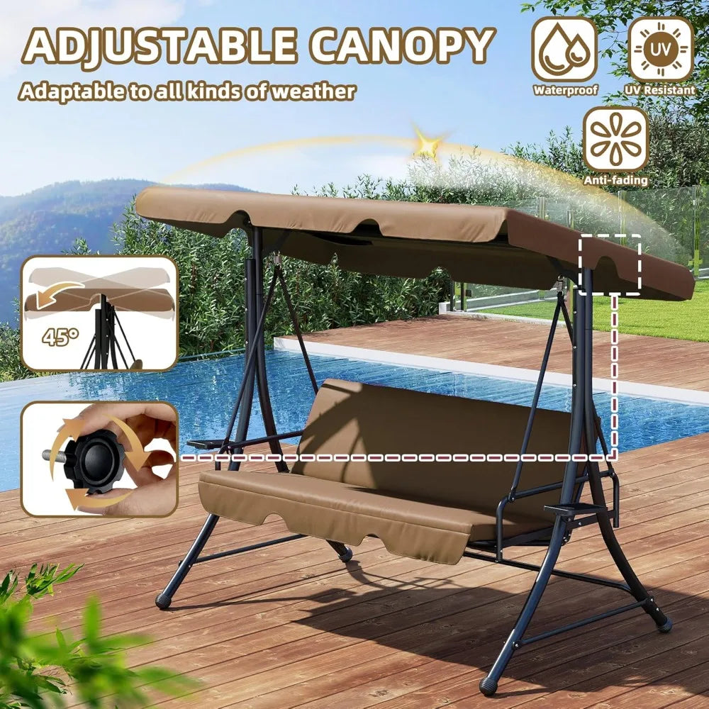 Swing with Canopy, Outdoor Porch Swing with Stand for Adults, Glider Swings for Outdoors with 2 Side Table