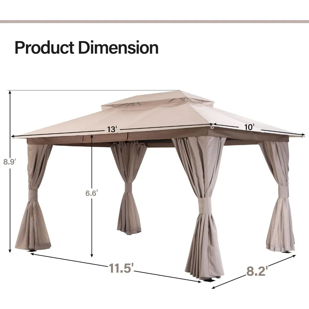 Outdoor Patio Gazebo 10'x13' with Expansion Bolts, Heavy Duty Gazebos Party Tent Shelter with Double Roofs, Mosquito Nets and P