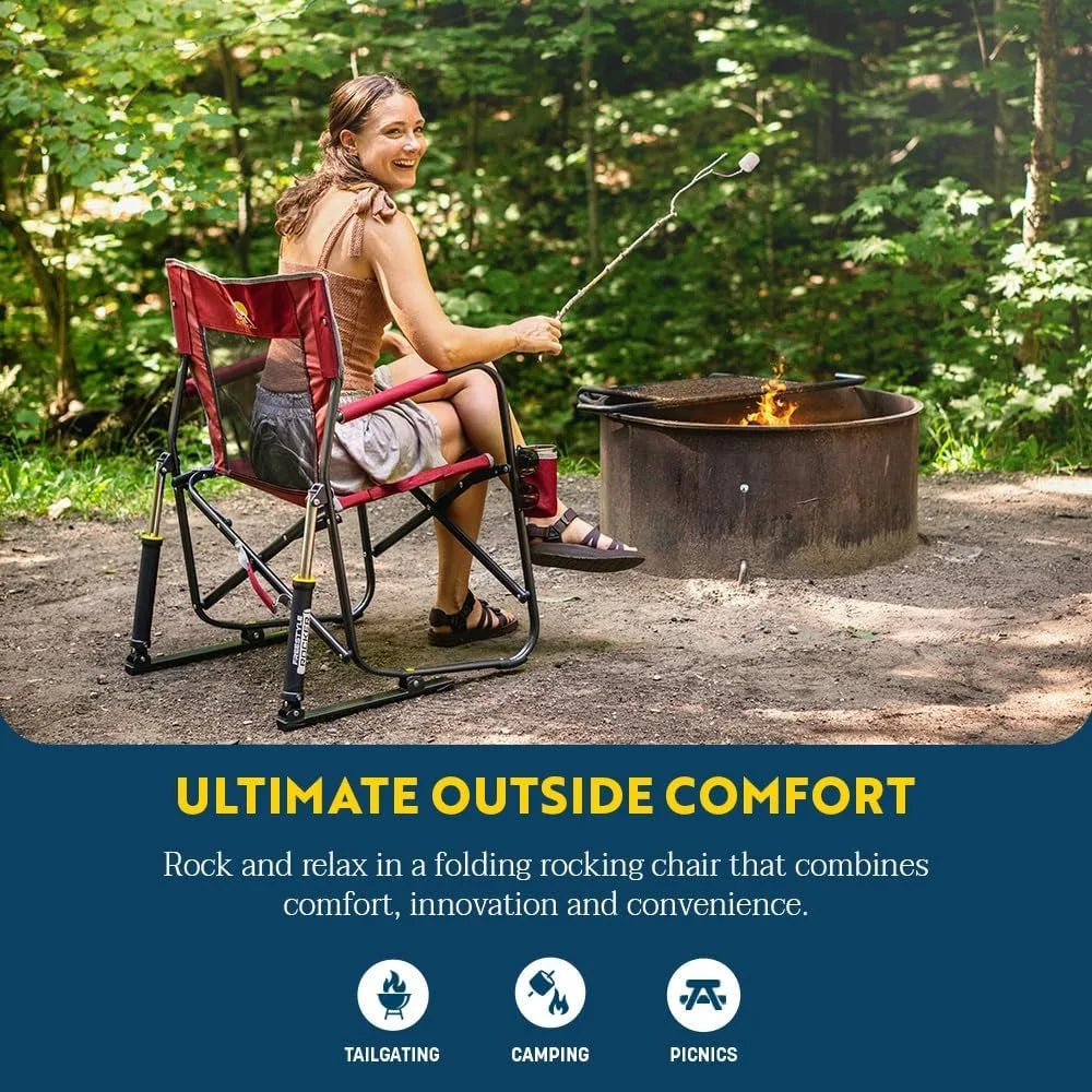 Outdoor Rocking Chair with Beverage Holder, Shock Absorbers with Patented Spring-Action Rocking, Outdoor Beach Chair