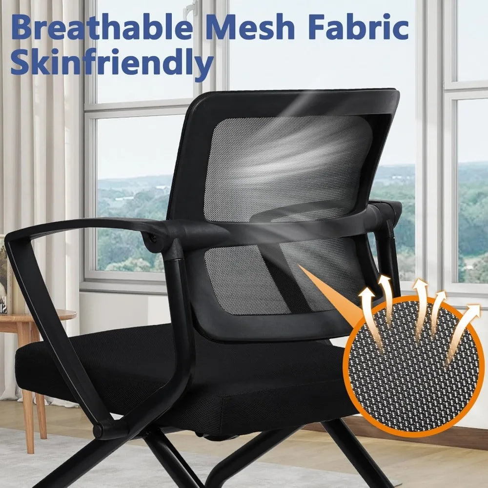Stackable Foldable Ergonomic Office Chair with Lumbar Support and Thick Cushion, Folding Mesh Fabric Reception Guest Chair with