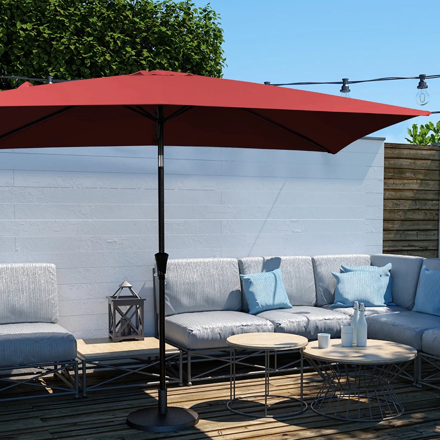 Outdoor Patio Market Umbrella 6.5' x 10', Waterproof and UV Resistant Canopy, Sturdy Iron Frame, Ideal for Garden and Deck Use