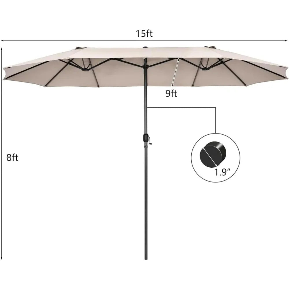 15ft Large Patio Umbrella Not Include Base, Outdoor Double-Sided Rectangle Market Umbrella with Crank Handle