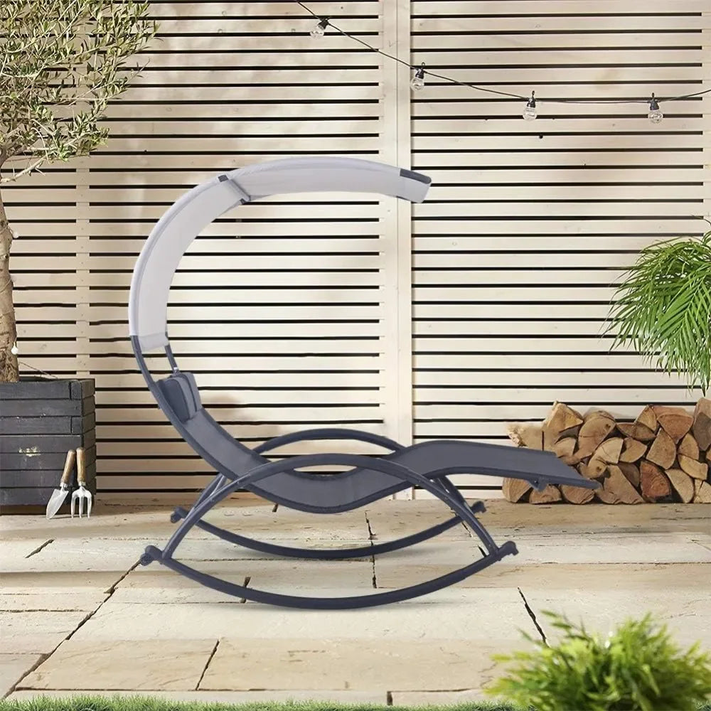Outdoor Double Chaise Lounge Chair Swing Rocking Portable Hammock Bed Loveseat with Sun Shade & Wheels for Patio, Yard, Pool (B