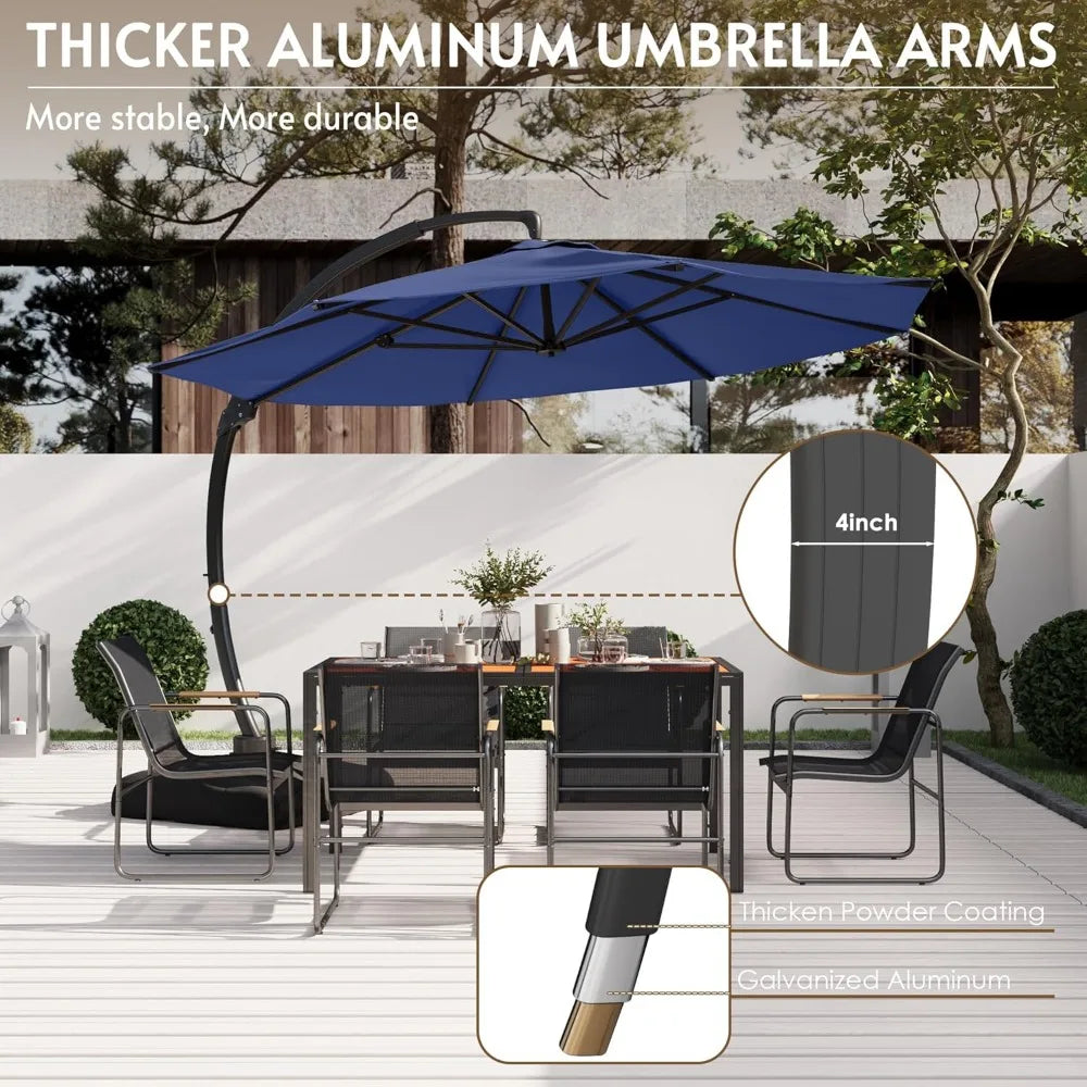 11FT Cantilever Patio Umbrella with Base Included, Large Cantilever umbrella with 360°Rotation, Heavy-Duty Offset Outdoor Umbrel