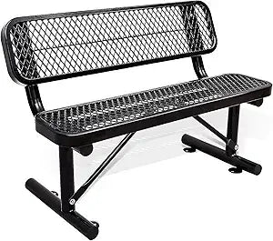 4FT Heavy Duty Park Bench with Back Portable Frame, Outdoor Metal Park Bench with Backrest, Steel Mesh Outdoor Bench for Garden,