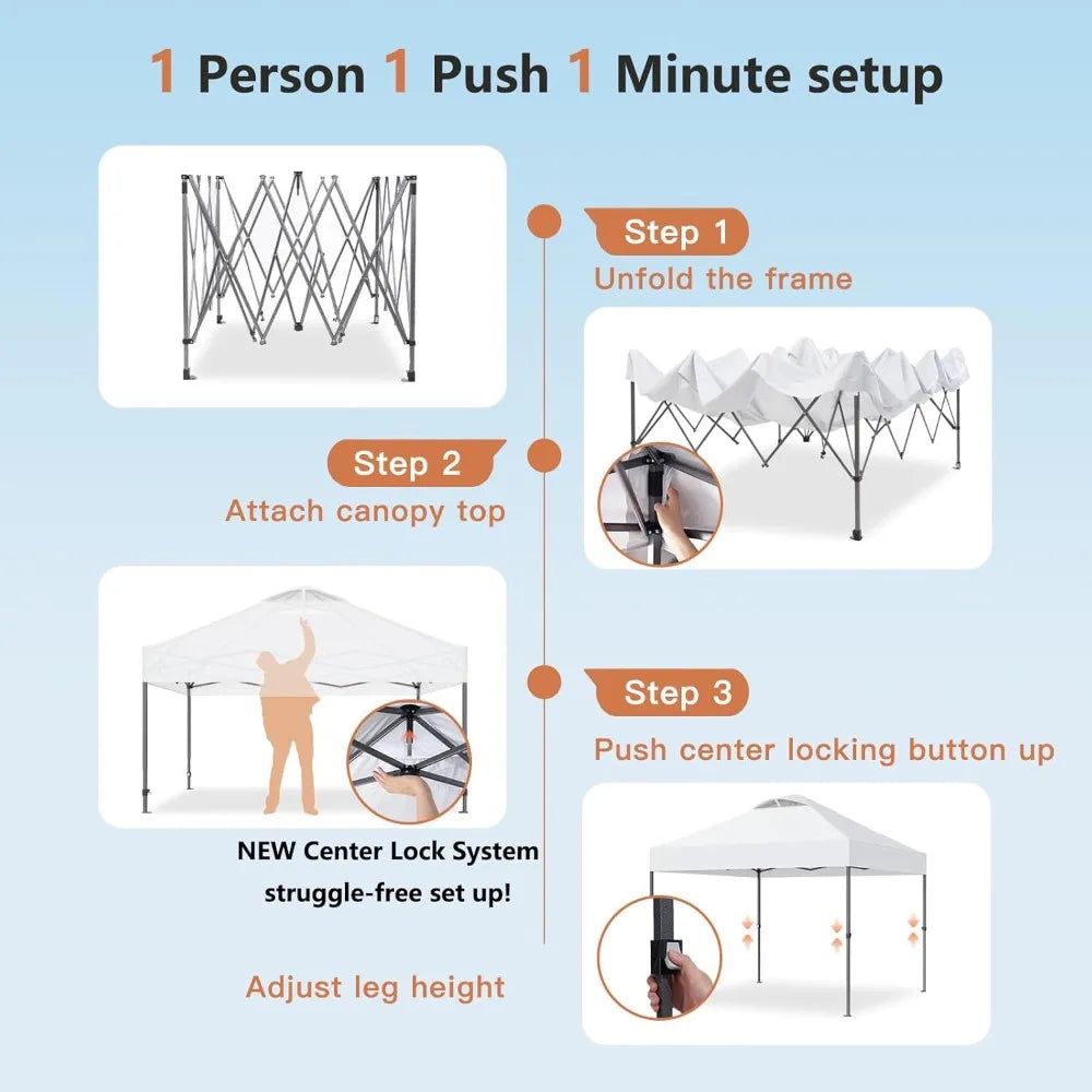 10x10ft 1-Person Setup Pop Up Canopy Tent - Easy Outdoor Sun Shade for Events, Parties, Camping, Gazebo with Wheel Cover