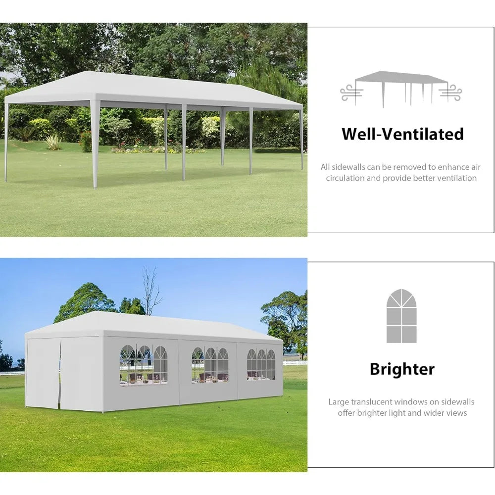 10' x 30' Outdoor Waterproof Gazebo Canopy Tent with Removable Sidewalls and Windows Heavy Duty Tent for Party Wedding