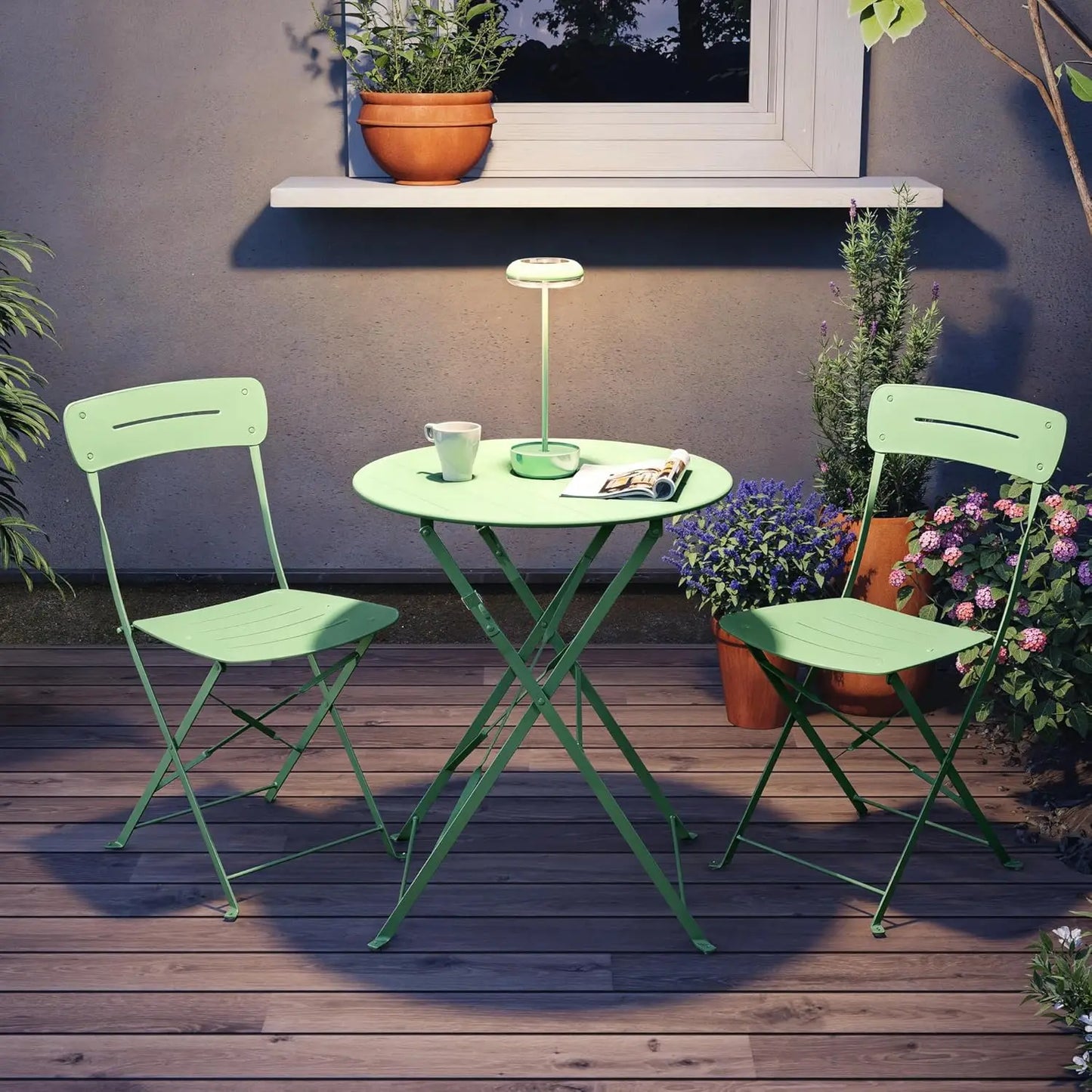 Premium Frame Patio Bistro Set, Colorful Folding Outdoor Patio Furniture Sets, 3-Piece Patio Table and Chair