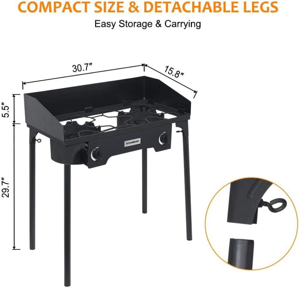 Gas Burner Outdoor Stove Burner Gas, Up to 260,000 BTU/Hr Dual Burner Propane Stove with Propane Burner stand,