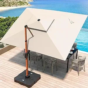 JZAC & QZYD 10 X 13 FT Cantilever Patio Umbrella Outdoor Large Double Top Deluxe Wood Grain Heavy Duty Rectangle Offset Umbrella