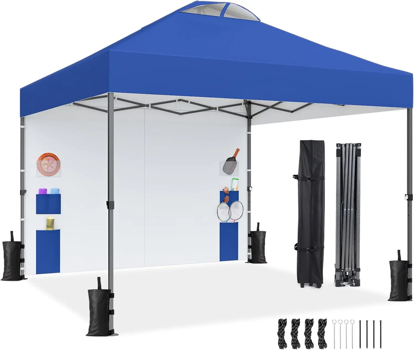 10x10ft 1-Person Setup Pop Up Canopy Tent - Easy Outdoor Sun Shade for Events, Parties, Camping, Gazebo with Wheel Cover