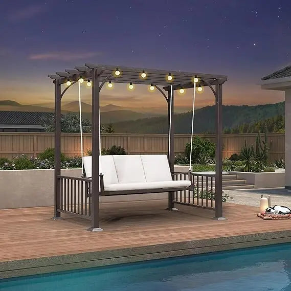 2-Seat Cloud Swing Chair with Stand Patio Wicker Bench Glider Loveseat Hanging Swinging for Indoor Outside Backyard Garden Outd