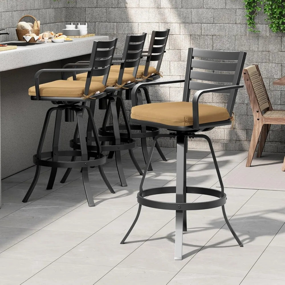 29.5" Sunbrella Outdoor Bar Stools Set of 2, Aluminum Swivel Patio Bar Height Bar Stools with Back & Footrest, Rust-Proof Tall