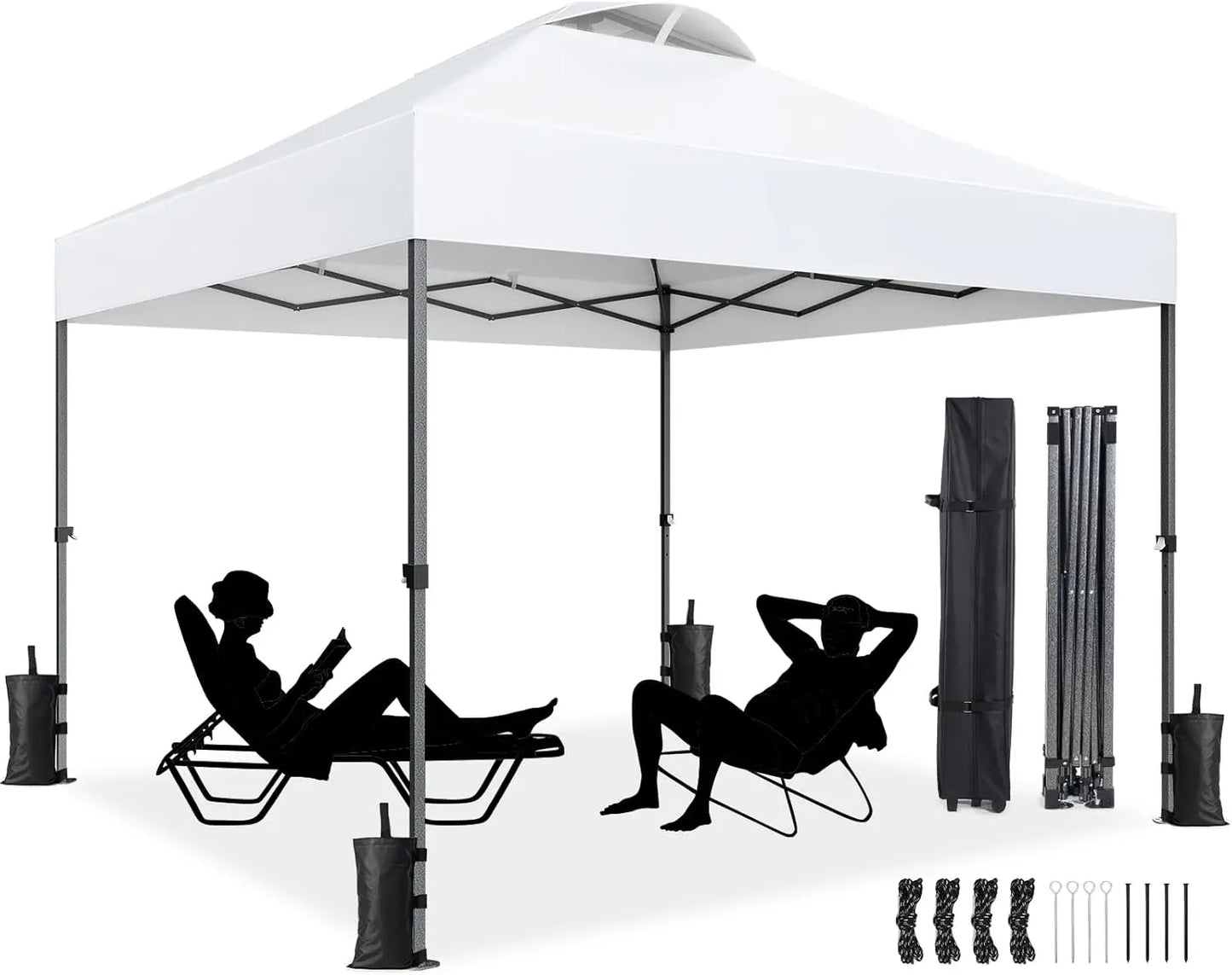 10x10ft 1-Person Setup Pop Up Canopy Tent - Easy Outdoor Sun Shade for Events, Parties, Camping, Gazebo with Wheel Cover