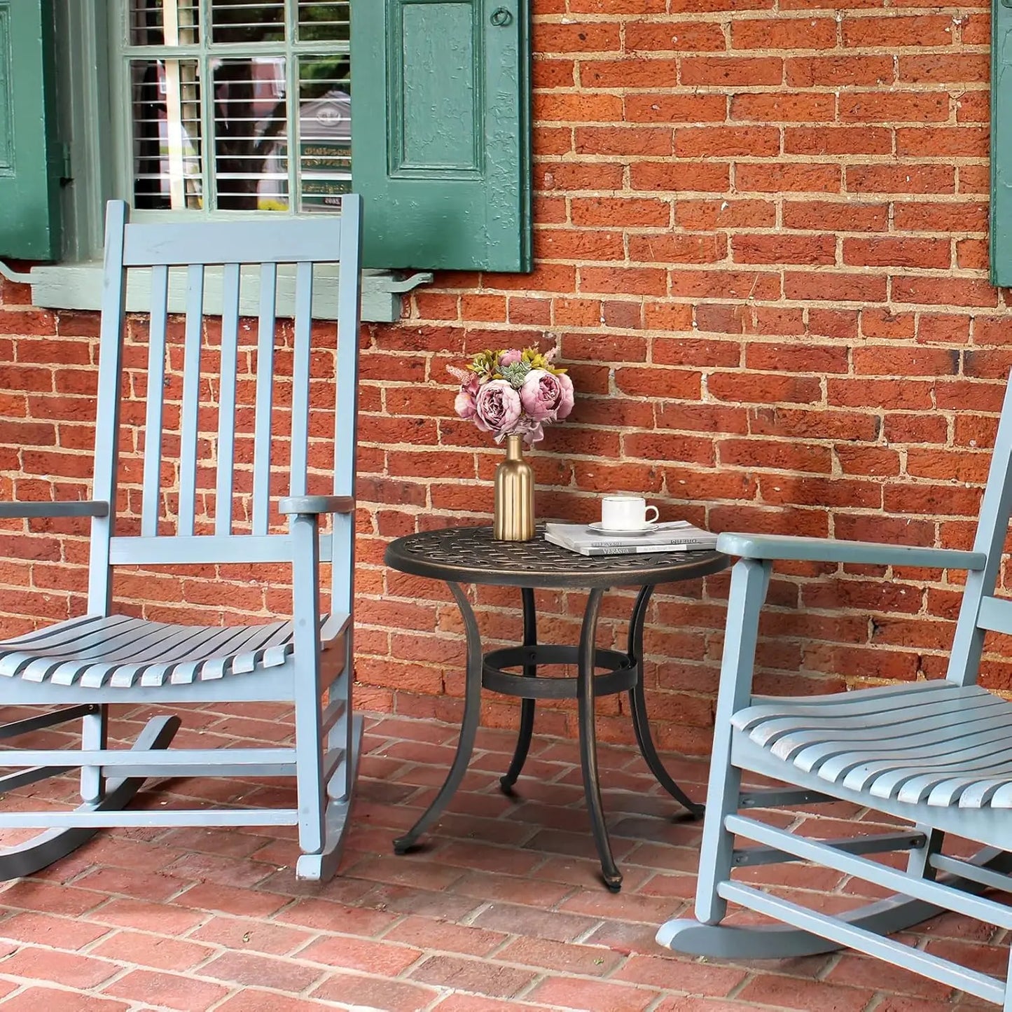 24” Cast Aluminum Outdoor Side Table, All Weather Round Patio Coffee Table Porch Table Outdoor Bistro Table Outdoor